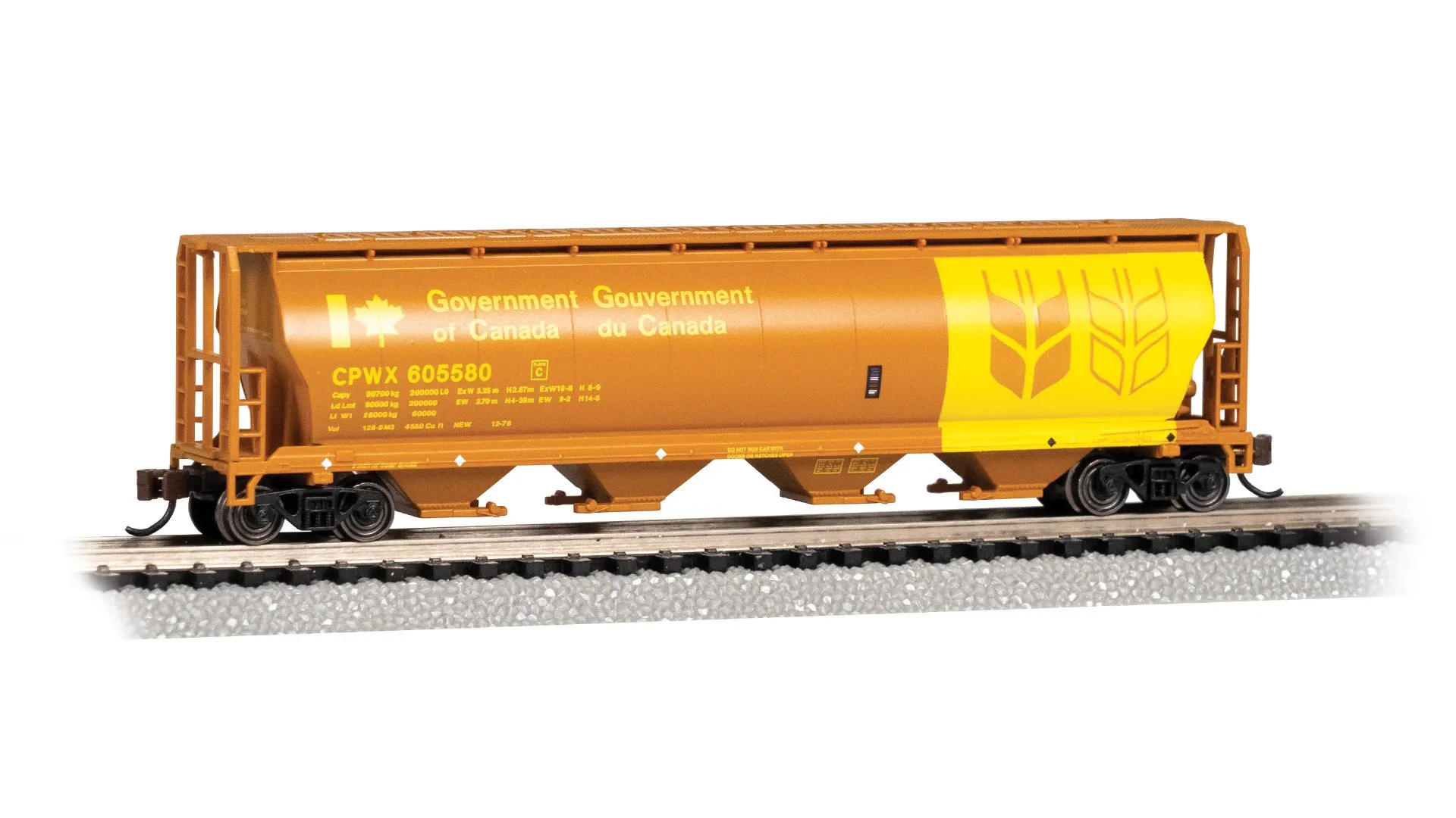 19166 Bachmann 4-Bay Cylindrical Grain Hopper - Government of Canada #605580