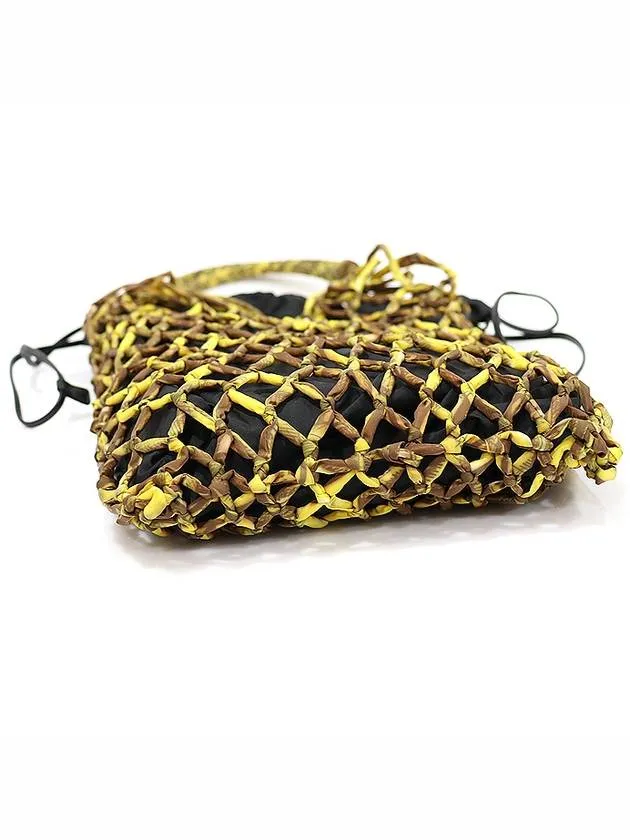 1BC092 Black Tesuto Nylon Silver Triangle Printed Net Mesh Bucket Tote Bag