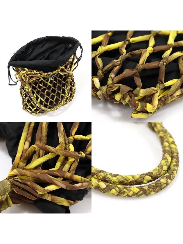 1BC092 Black Tesuto Nylon Silver Triangle Printed Net Mesh Bucket Tote Bag
