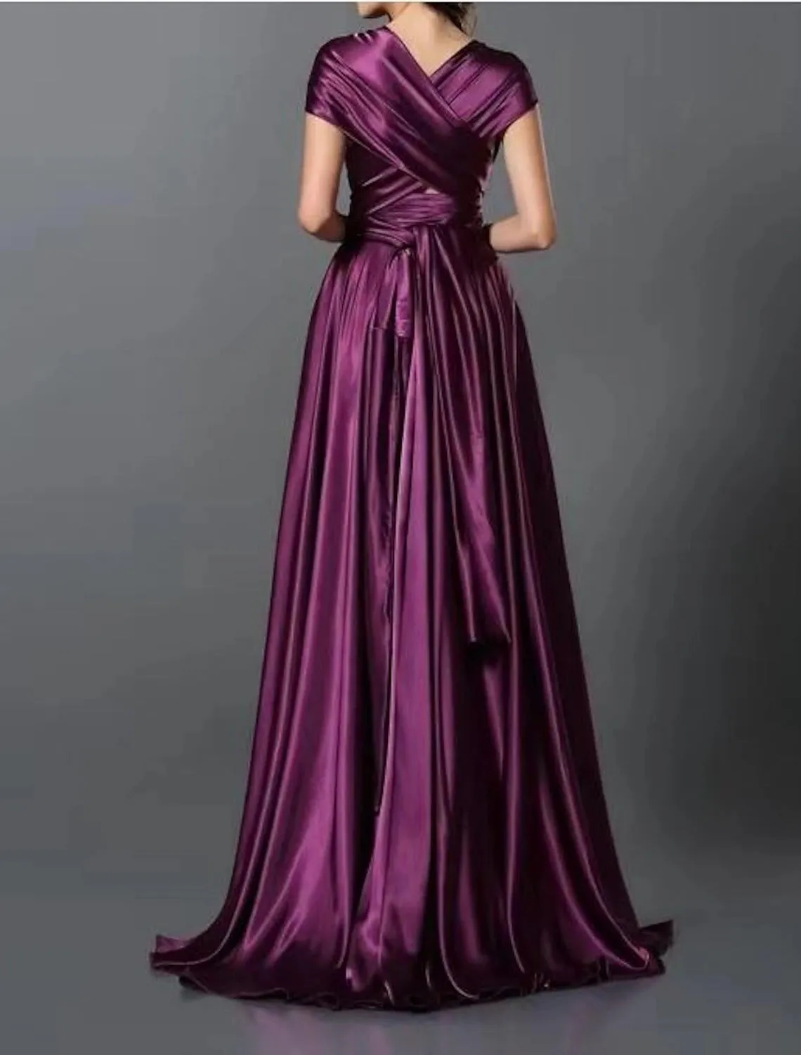 A-Line Wedding Guest Dresses Convertible Infinity Dress Party Wear Court Train Sleeveless One Shoulder Convertible Cotton Backless with Glitter Pleats