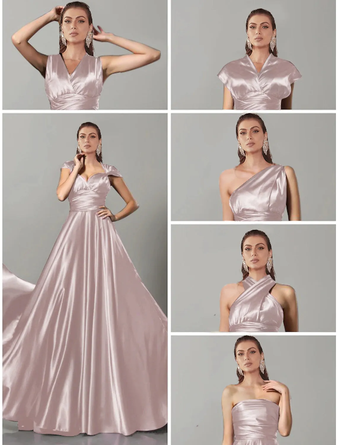 A-Line Wedding Guest Dresses Convertible Infinity Dress Party Wear Court Train Sleeveless One Shoulder Convertible Cotton Backless with Glitter Pleats