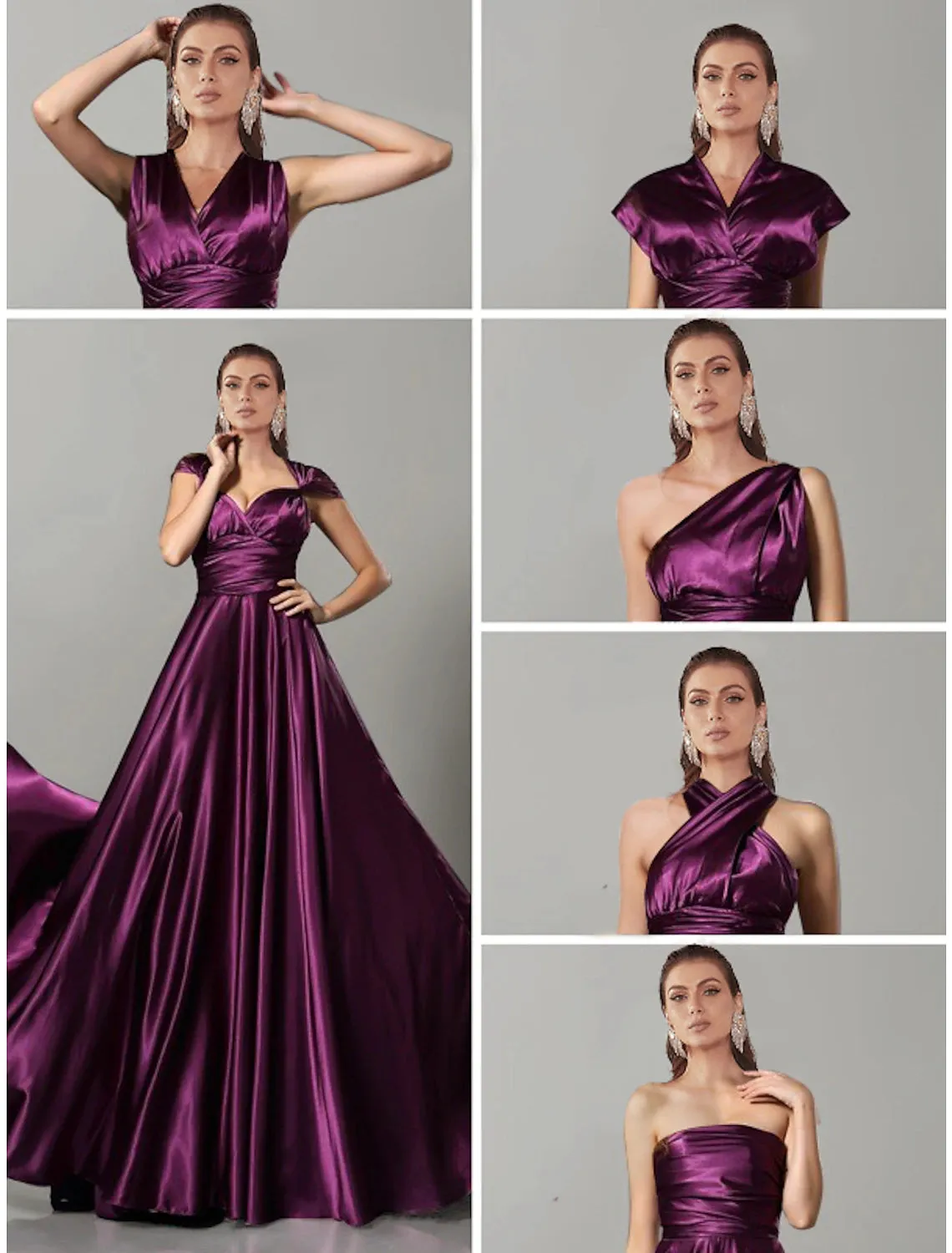 A-Line Wedding Guest Dresses Convertible Infinity Dress Party Wear Court Train Sleeveless One Shoulder Convertible Cotton Backless with Glitter Pleats