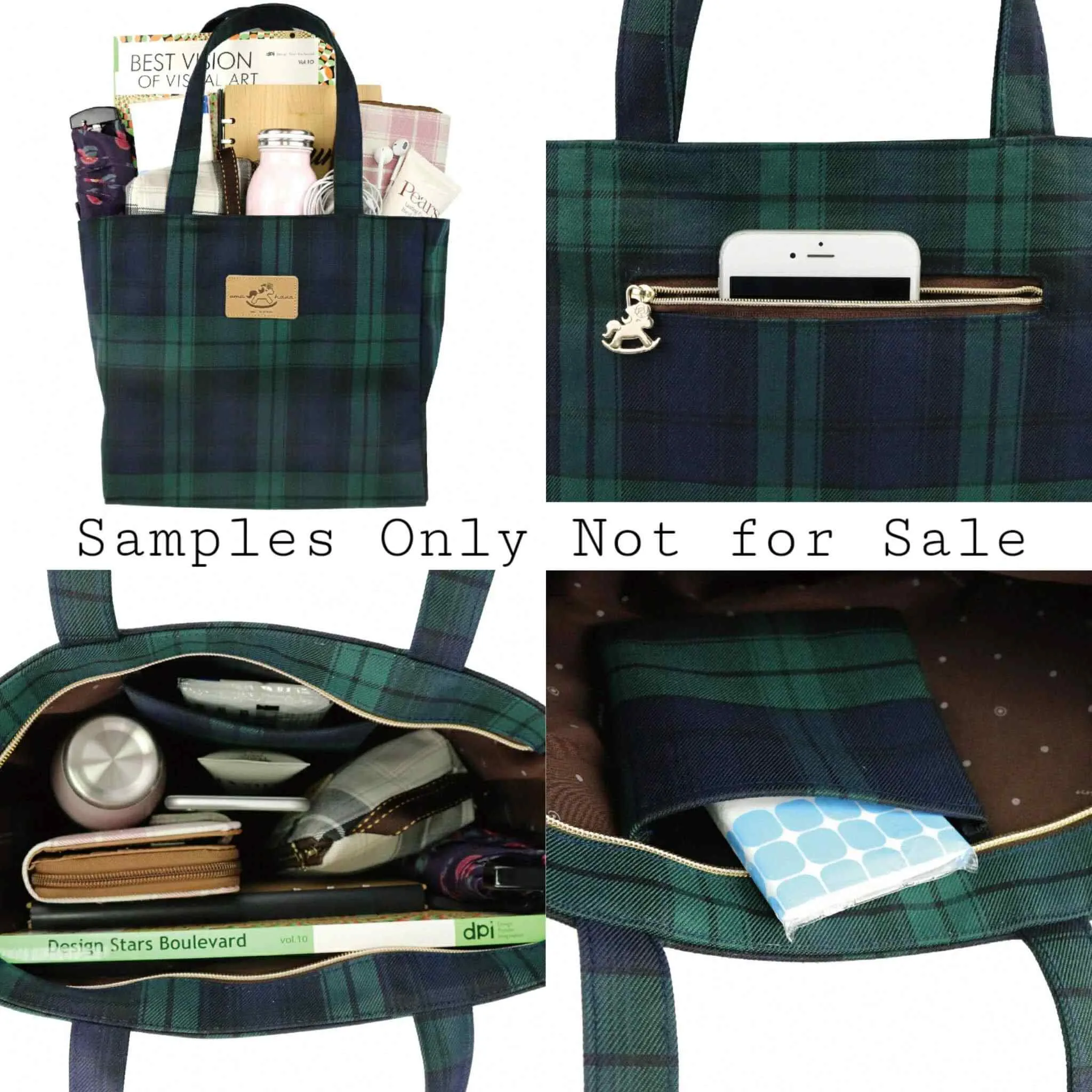 Black & Gray Tartan Plaid Medium Tote
