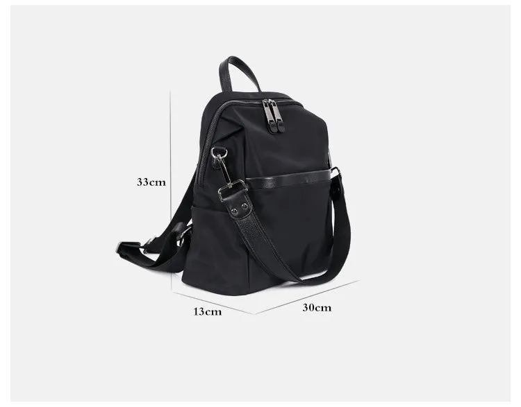 Black Nylon Satchel Backpack Womens Convertible School Backpacks Bag Nylon Travel Rucksack for Ladies