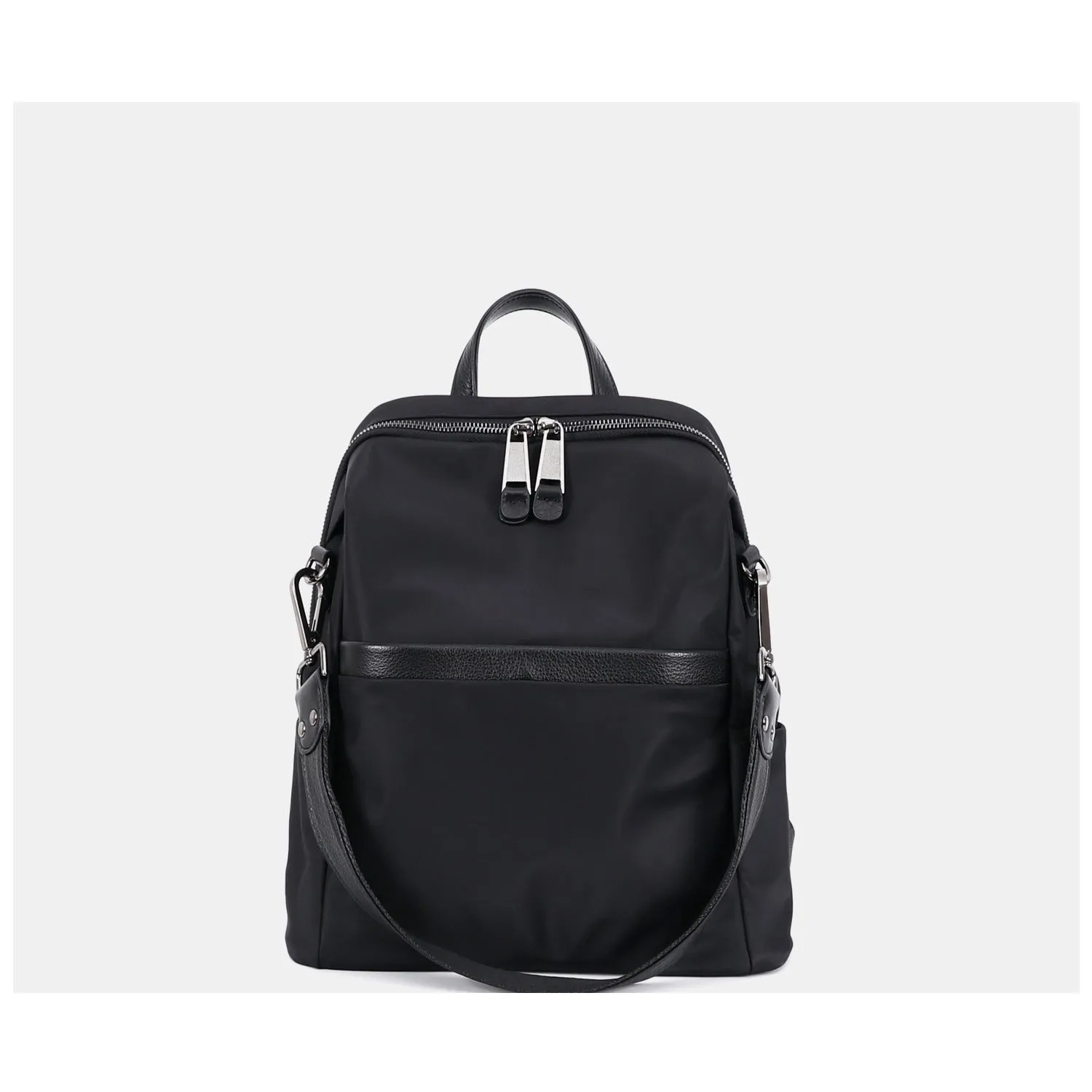 Black Nylon Satchel Backpack Womens Convertible School Backpacks Bag Nylon Travel Rucksack for Ladies