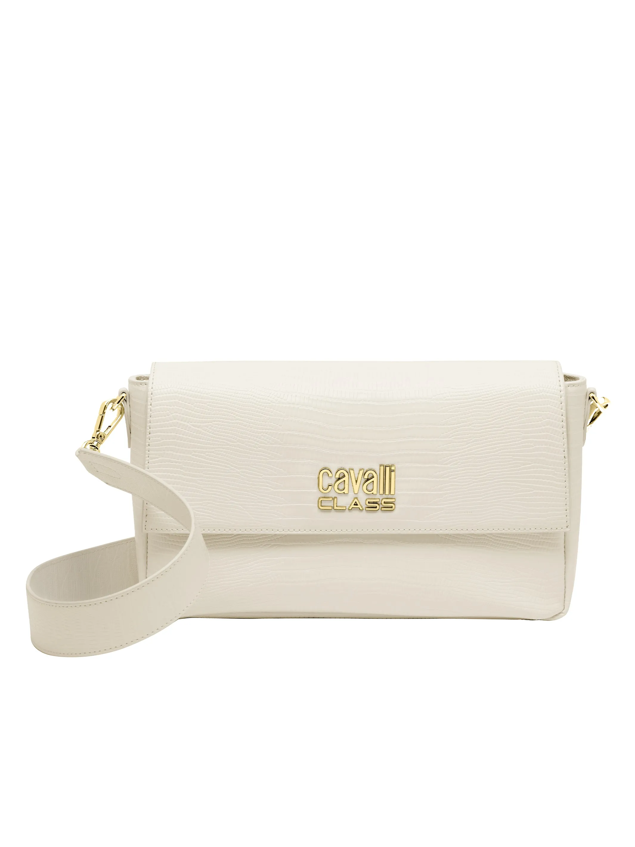 Cavalli Class CATANIA White Snakeskin Textured Medium Crossbody Bag
