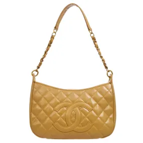 CHANEL 2003-2004 Hobo Bag Beige Caviar