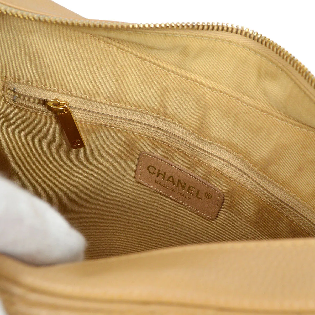 CHANEL 2003-2004 Hobo Bag Beige Caviar