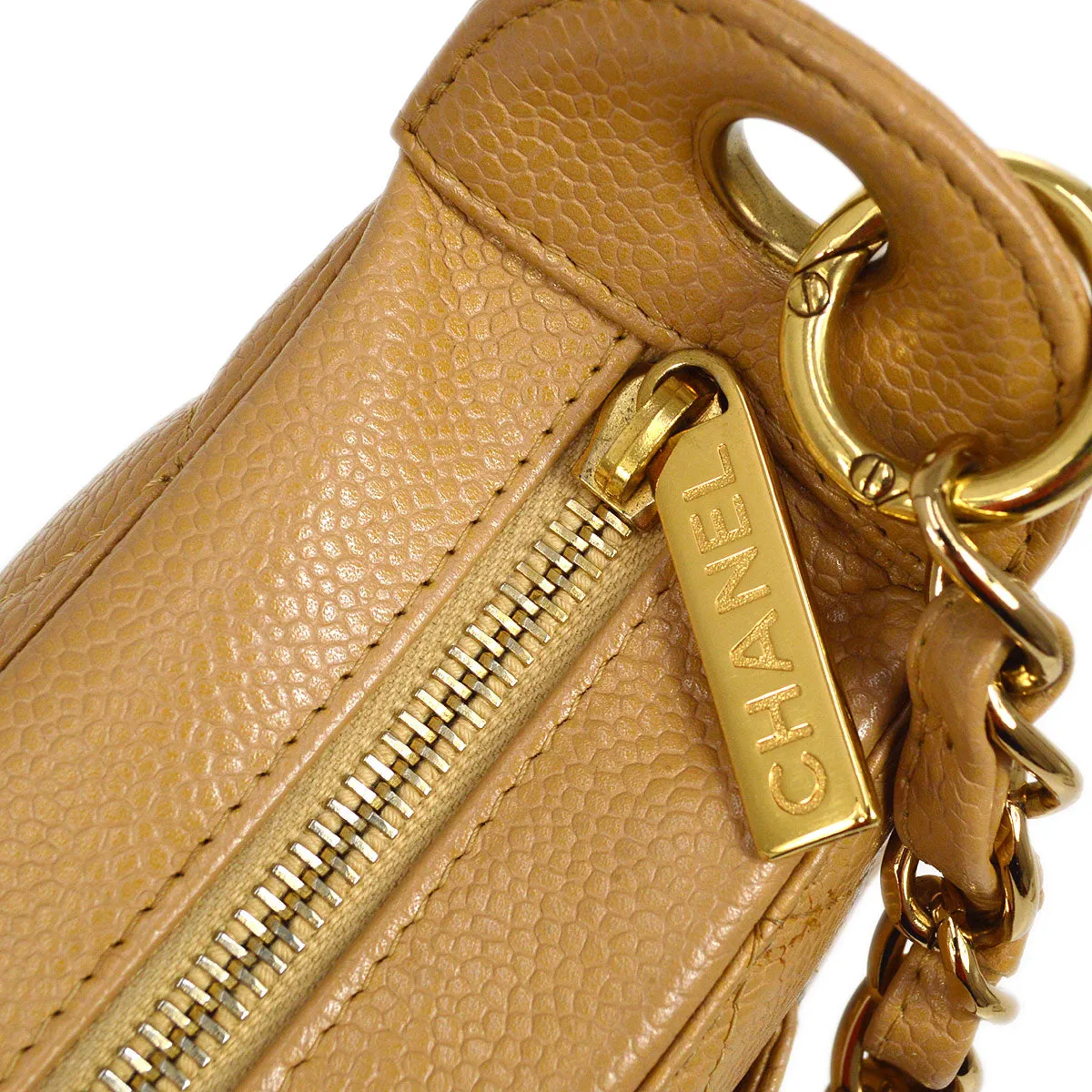 CHANEL 2003-2004 Hobo Bag Beige Caviar