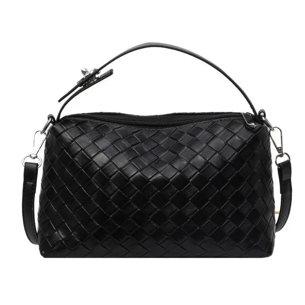 Chic Stylish Vegan Leather Woven Convertible Crossbody Handbag Bag