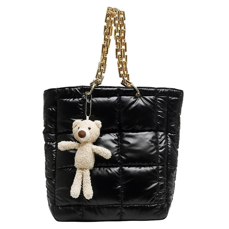 Christmas Gift Large Cotton Padded Women's Shoulder Bag Fashion Down Space Handbag Designer Big Acrylic Chains Tote Winter Quilting Shopper Bag