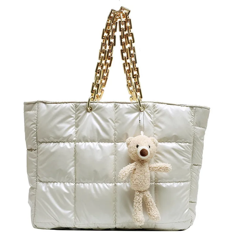 Christmas Gift Large Cotton Padded Women's Shoulder Bag Fashion Down Space Handbag Designer Big Acrylic Chains Tote Winter Quilting Shopper Bag