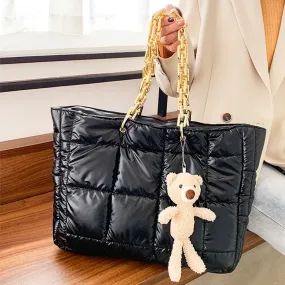 Christmas Gift Large Cotton Padded Women's Shoulder Bag Fashion Down Space Handbag Designer Big Acrylic Chains Tote Winter Quilting Shopper Bag