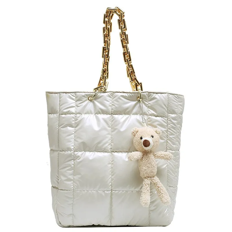Christmas Gift Large Cotton Padded Women's Shoulder Bag Fashion Down Space Handbag Designer Big Acrylic Chains Tote Winter Quilting Shopper Bag