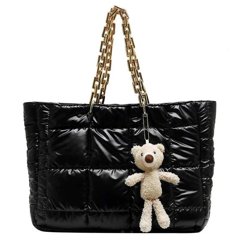 Christmas Gift Large Cotton Padded Women's Shoulder Bag Fashion Down Space Handbag Designer Big Acrylic Chains Tote Winter Quilting Shopper Bag