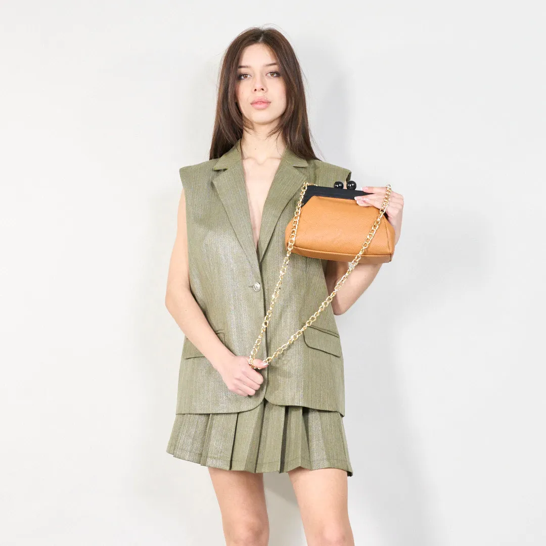 Classic leather clutch bag with wooden frame wholesale