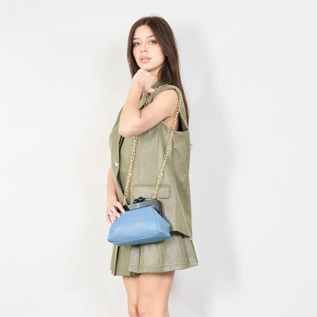 Classic leather clutch bag with wooden frame wholesale