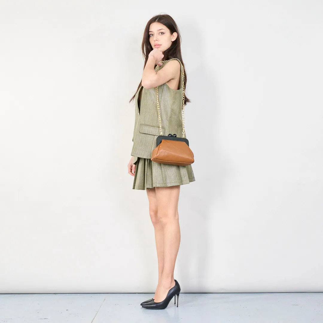 Classic leather clutch bag with wooden frame wholesale