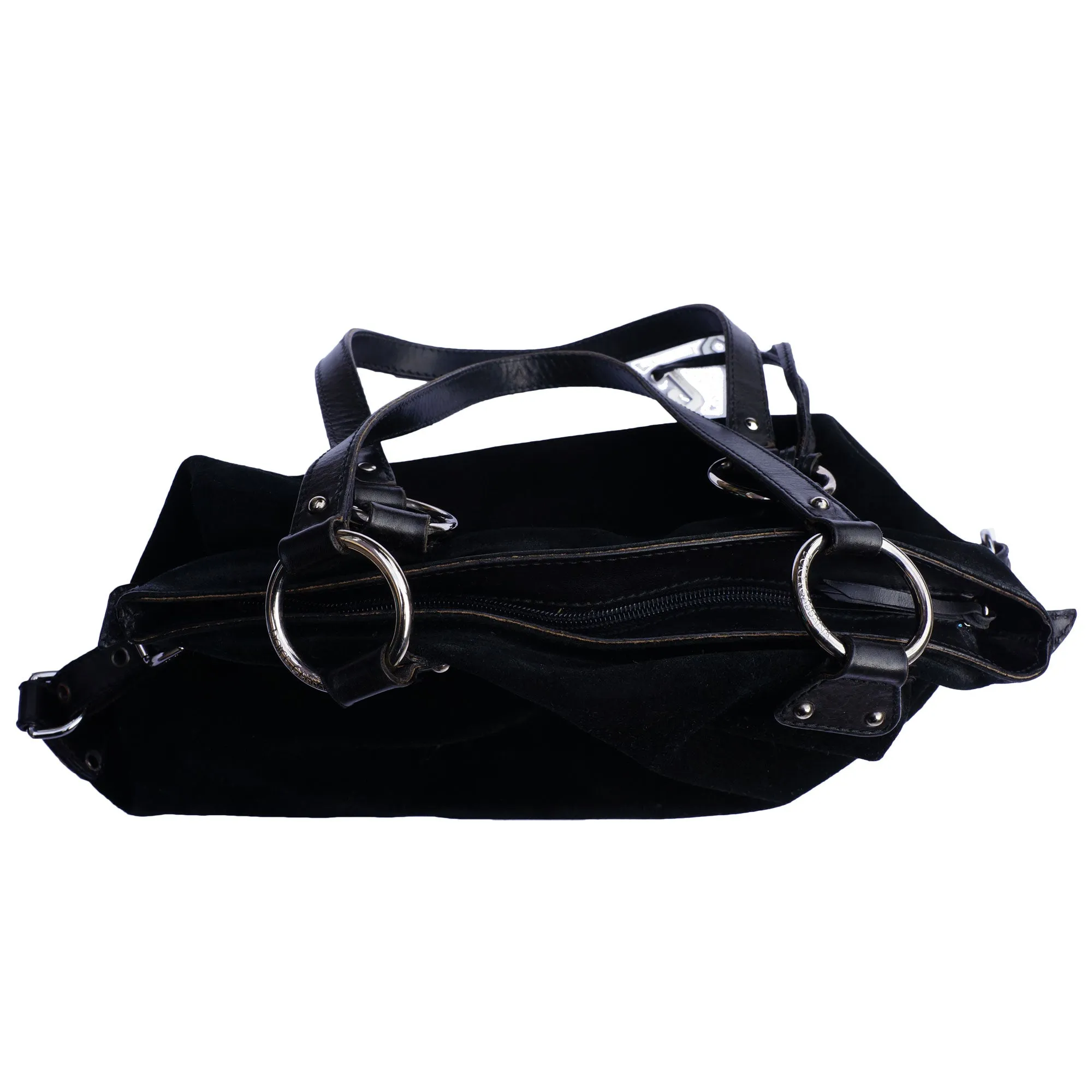 DOLCE & GABBANA BLACK SUEDE SHOULDER HOBO BAG