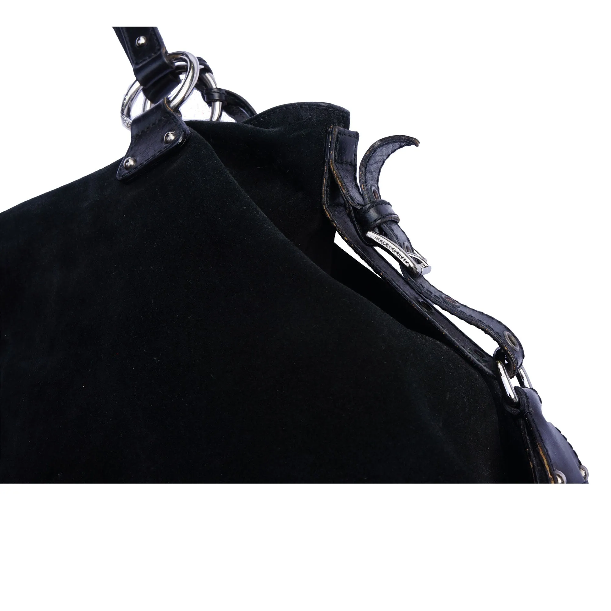 DOLCE & GABBANA BLACK SUEDE SHOULDER HOBO BAG