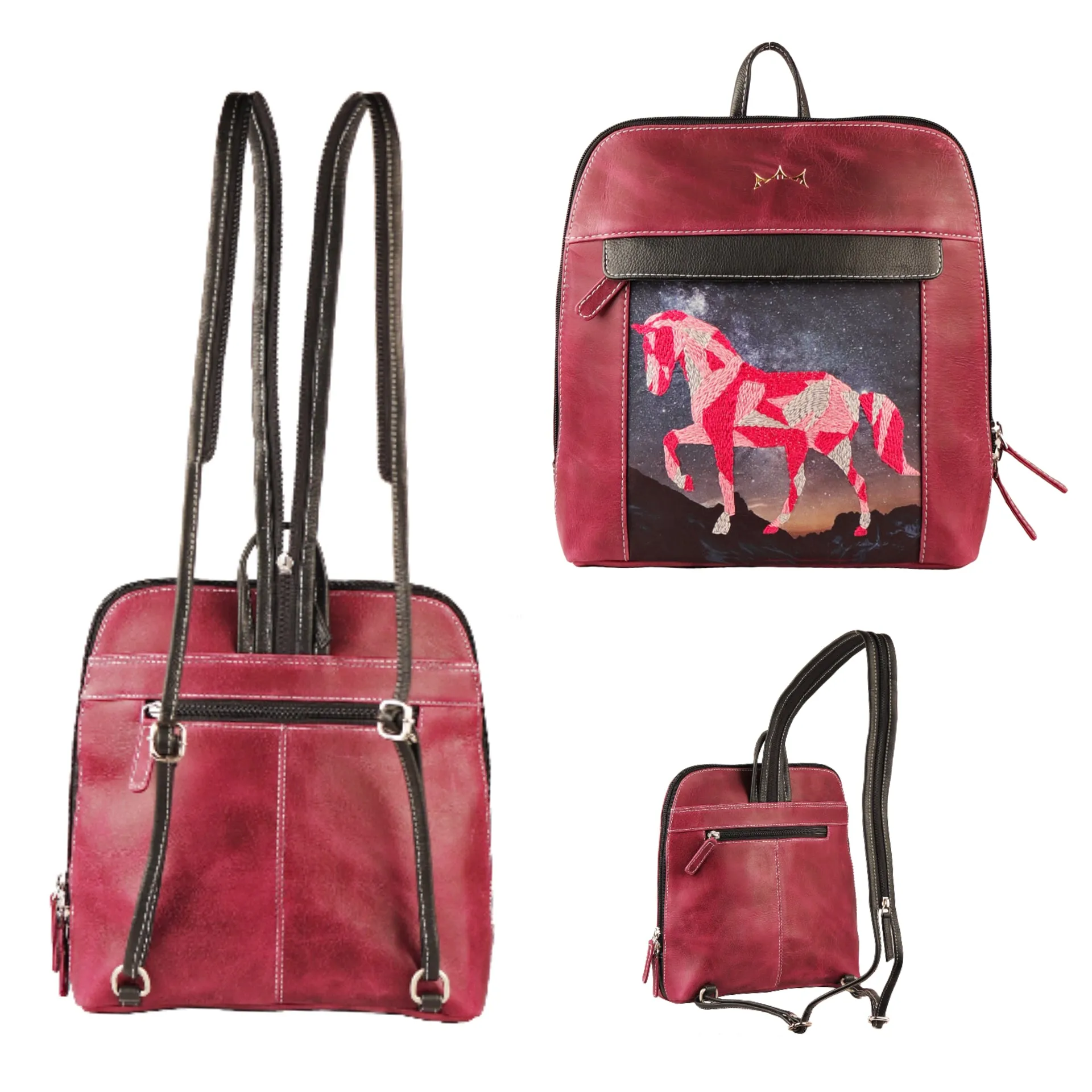 Genuine Leather Handcrafted Small Backpack Women (Cranberry)