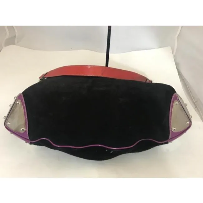 Gucci Black W Purple & Red Suede And Leather Indy Xl Hobo Bucket Bag