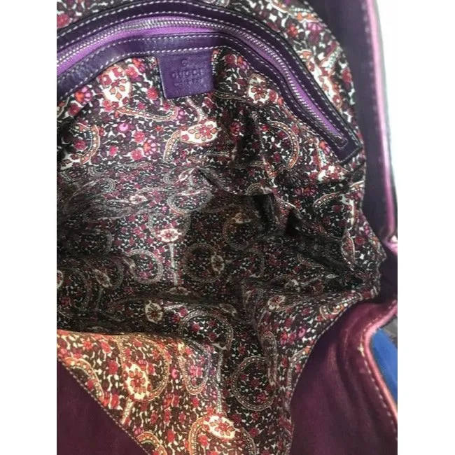 Gucci Black W Purple & Red Suede And Leather Indy Xl Hobo Bucket Bag
