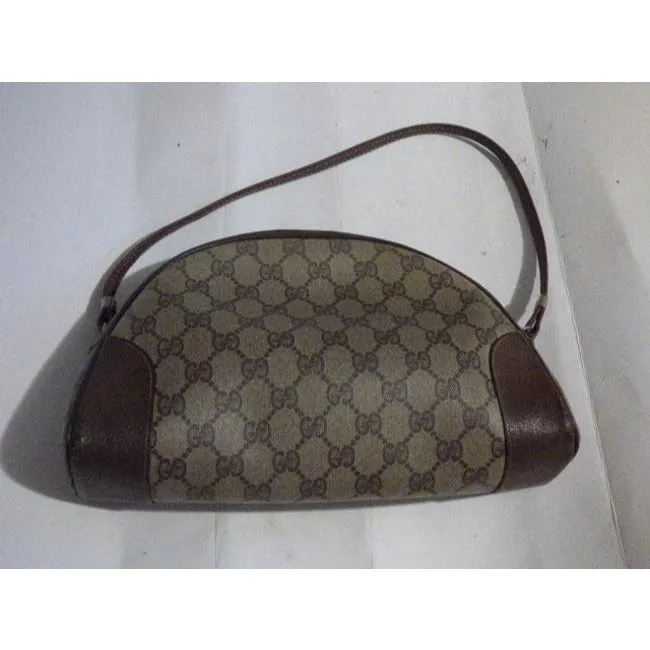 Gucci Vintage Brown Large G Logo Print Coated Canvas And Brown Leather Hobo Bag