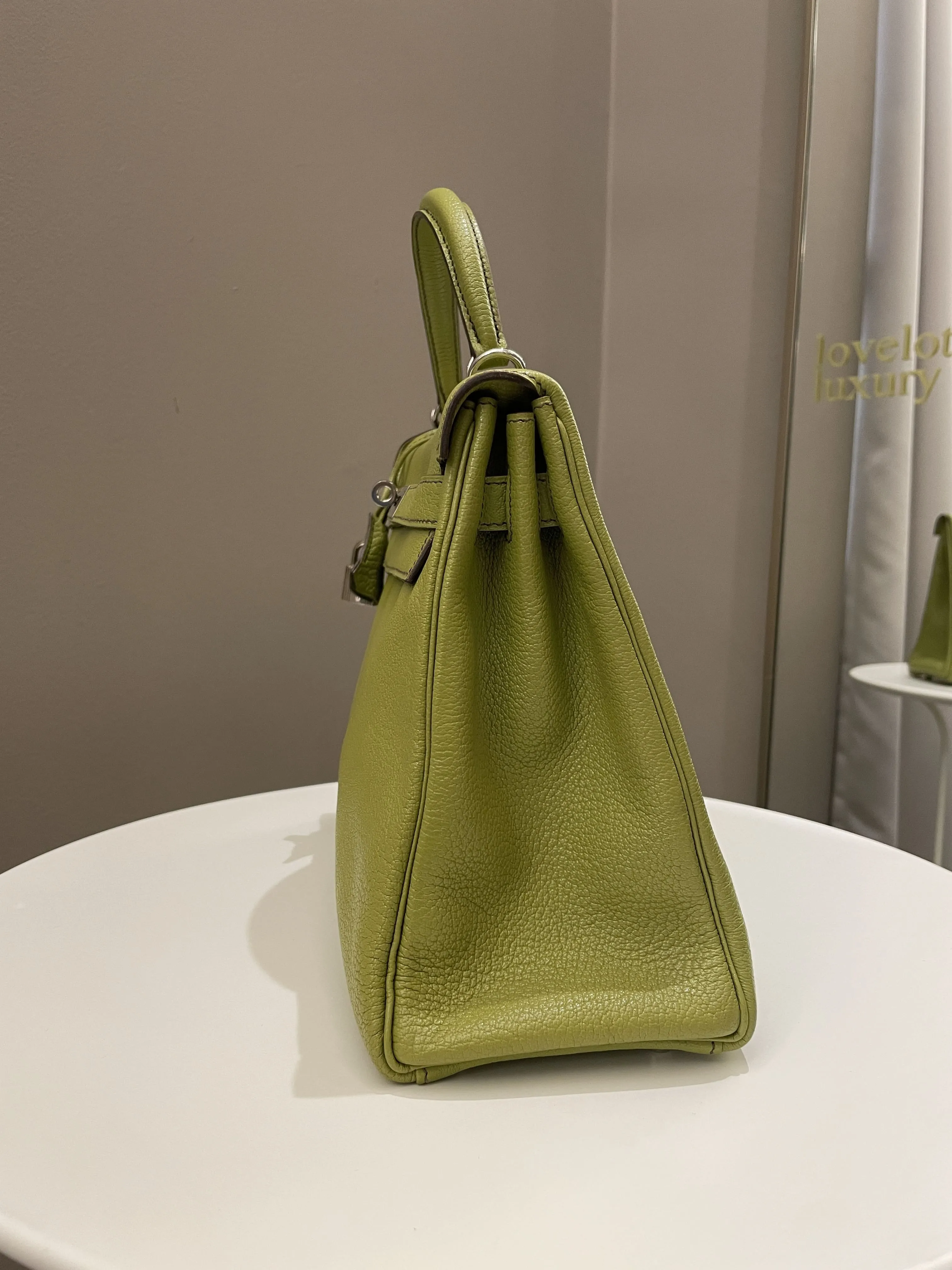 Hermes Kelly Retourne 32 Vert Anis Chèvre