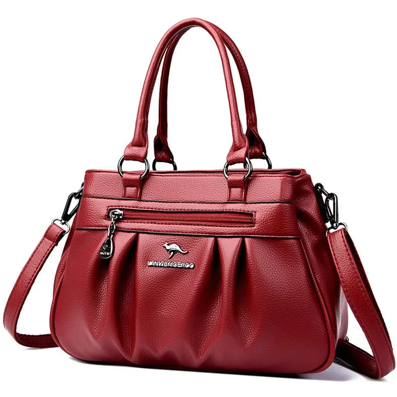 High-Capacity Luxury Female Handbag Soft Leather Shoulder Crossbody Bag for Women Designer Tote Bag with 3 Layers