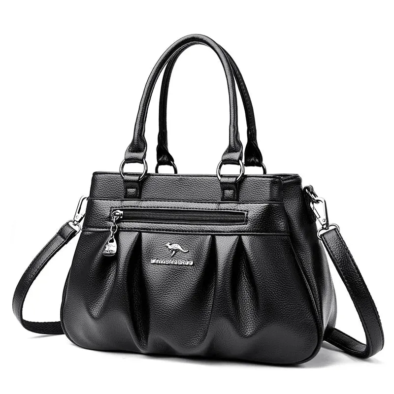 High-Capacity Luxury Female Handbag Soft Leather Shoulder Crossbody Bag for Women Designer Tote Bag with 3 Layers