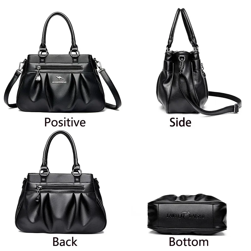 High-Capacity Luxury Female Handbag Soft Leather Shoulder Crossbody Bag for Women Designer Tote Bag with 3 Layers