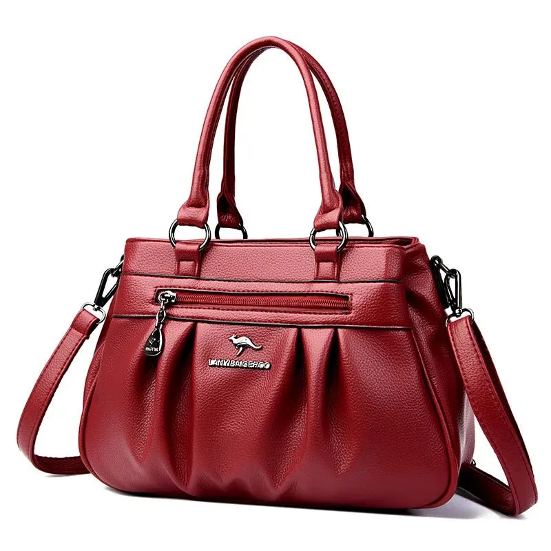 High-Capacity Luxury Female Handbag Soft Leather Shoulder Crossbody Bag for Women Designer Tote Bag with 3 Layers