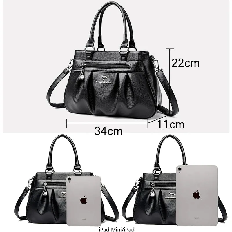 High-Capacity Luxury Female Handbag Soft Leather Shoulder Crossbody Bag for Women Designer Tote Bag with 3 Layers