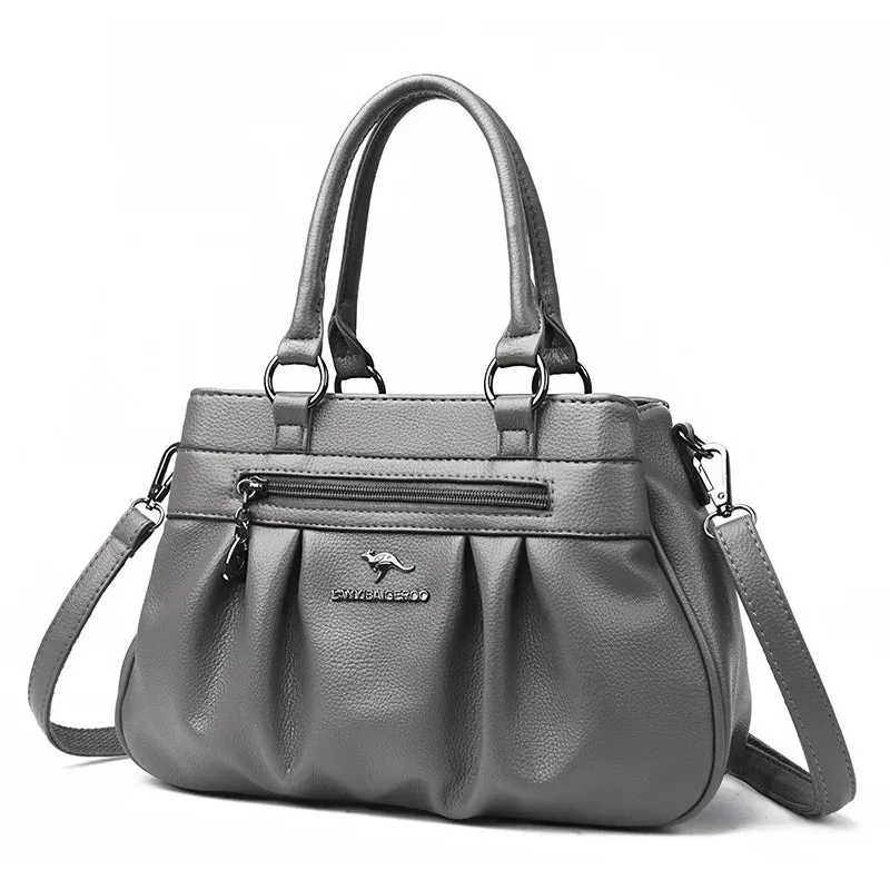 High-Capacity Luxury Female Handbag Soft Leather Shoulder Crossbody Bag for Women Designer Tote Bag with 3 Layers