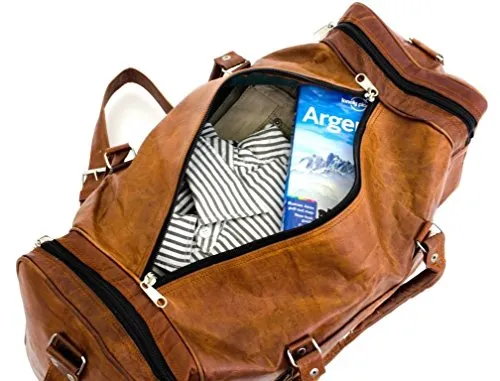 Leather 24 Inch Square Duffel Travel Gym Sports Overnight Weekend Leather Bag