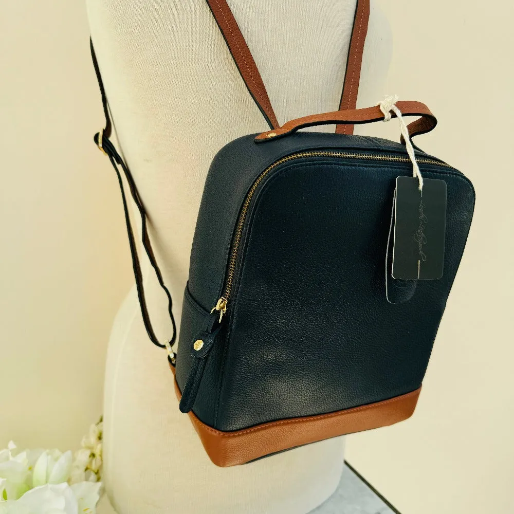 LLG Navy & Tan Trimmed Leather Backpack