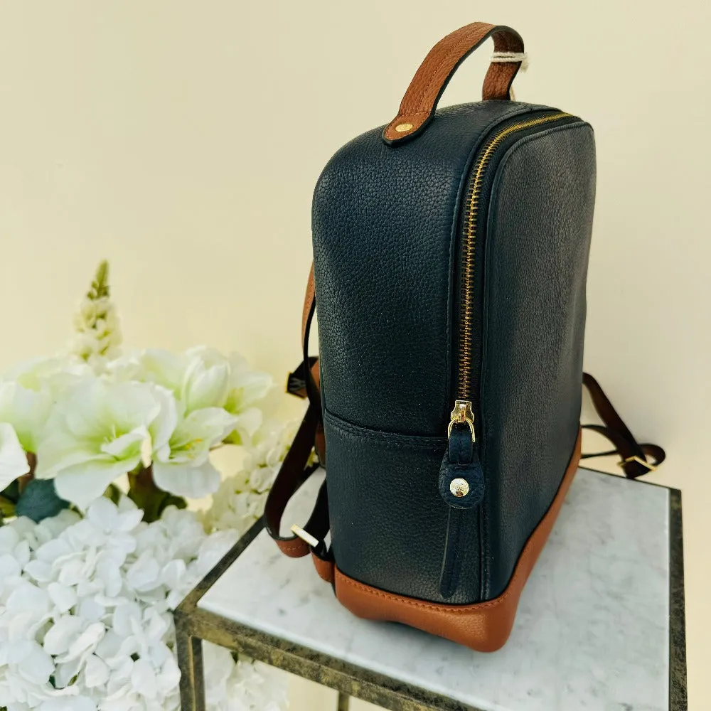 LLG Navy & Tan Trimmed Leather Backpack