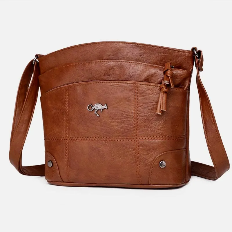 Minimalist Faux Leather Purse Triple Layer Vintage Women Crossbody Bag