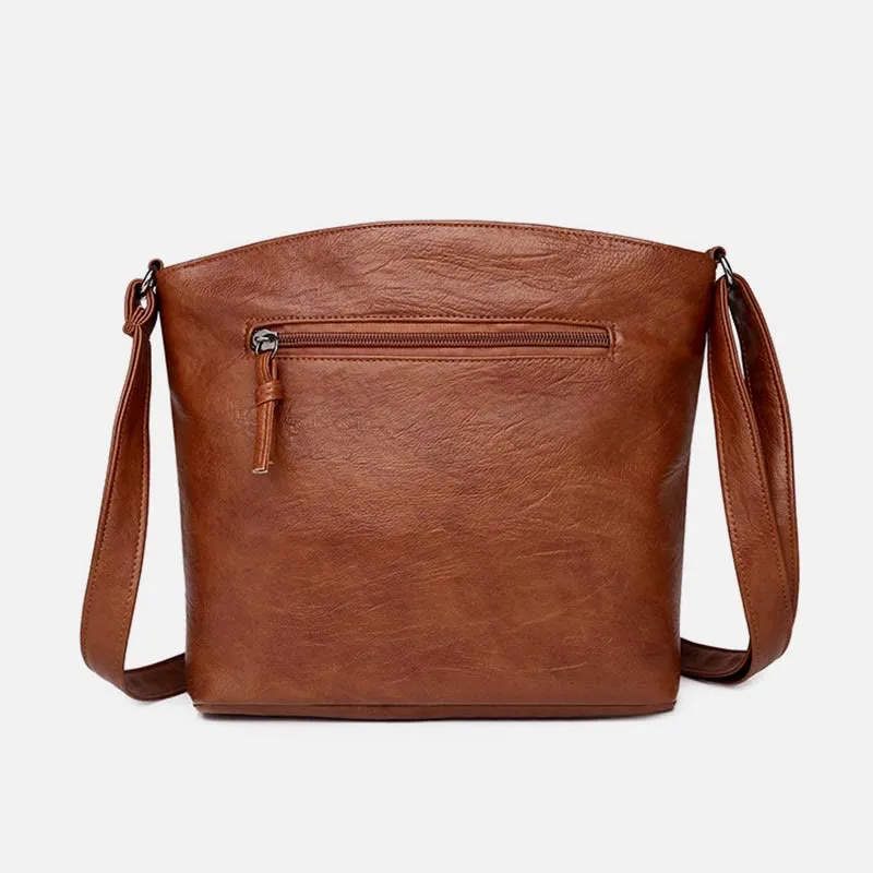 Minimalist Faux Leather Purse Triple Layer Vintage Women Crossbody Bag