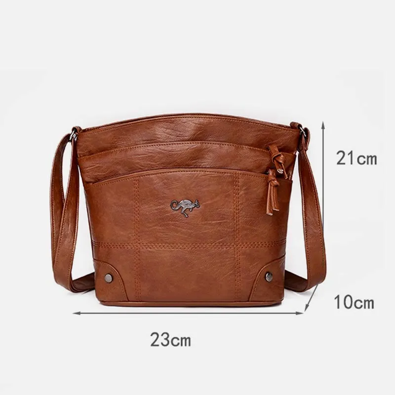 Minimalist Faux Leather Purse Triple Layer Vintage Women Crossbody Bag