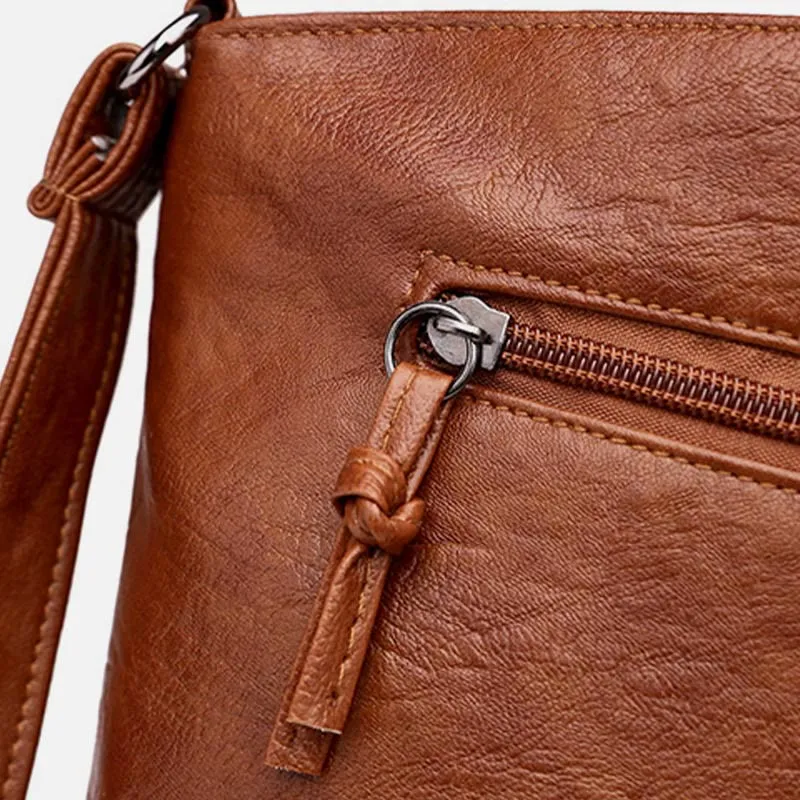 Minimalist Faux Leather Purse Triple Layer Vintage Women Crossbody Bag