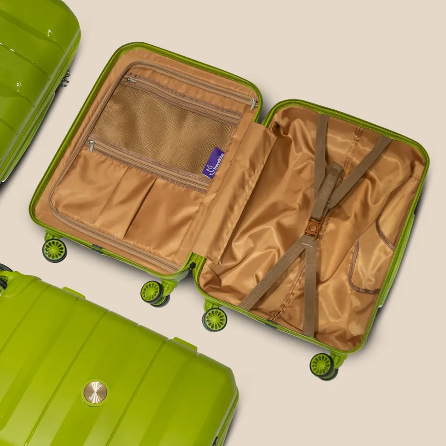 PP Hardside Travel Suitcase Luggage with 8 Spinner Wheels, Aluminum Handle TK883 - Avocado