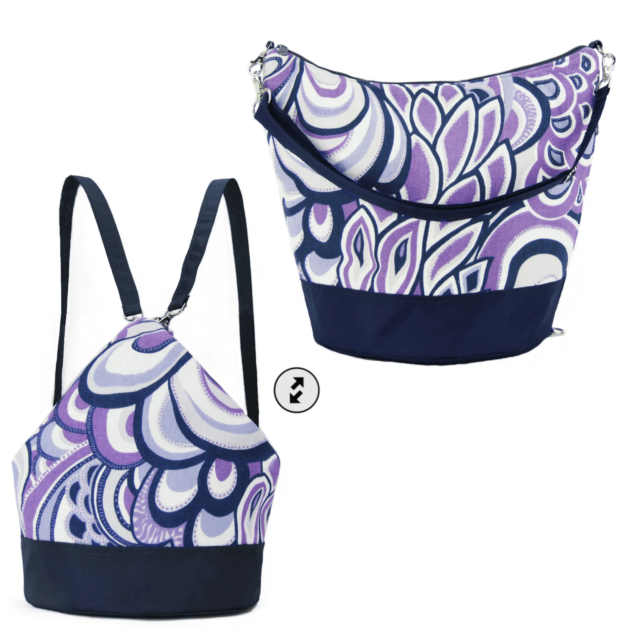 Swirled Paisley in Purple | Navy Nylon | Convertible Backpack Purse
