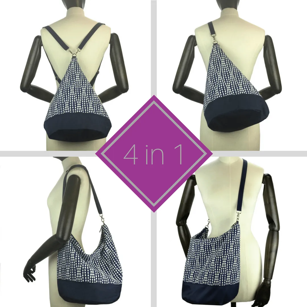 Swirled Paisley in Purple | Navy Nylon | Convertible Backpack Purse