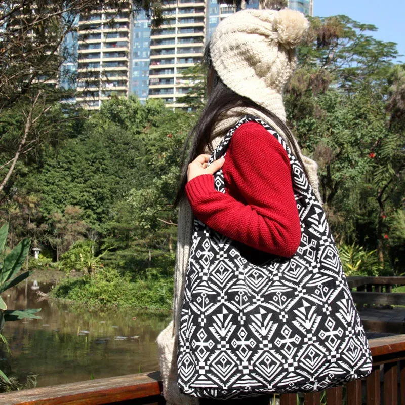 UAKISS  -  Vintage Bohemian Bag Shoulder Shopping Bags Pure Handmade Women Cotton Canvas Travel Bags Women's Handbags Purses