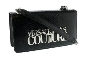 Versace Jeans Couture Black Structured Snake Skin Embossed Medium Crossbody bag