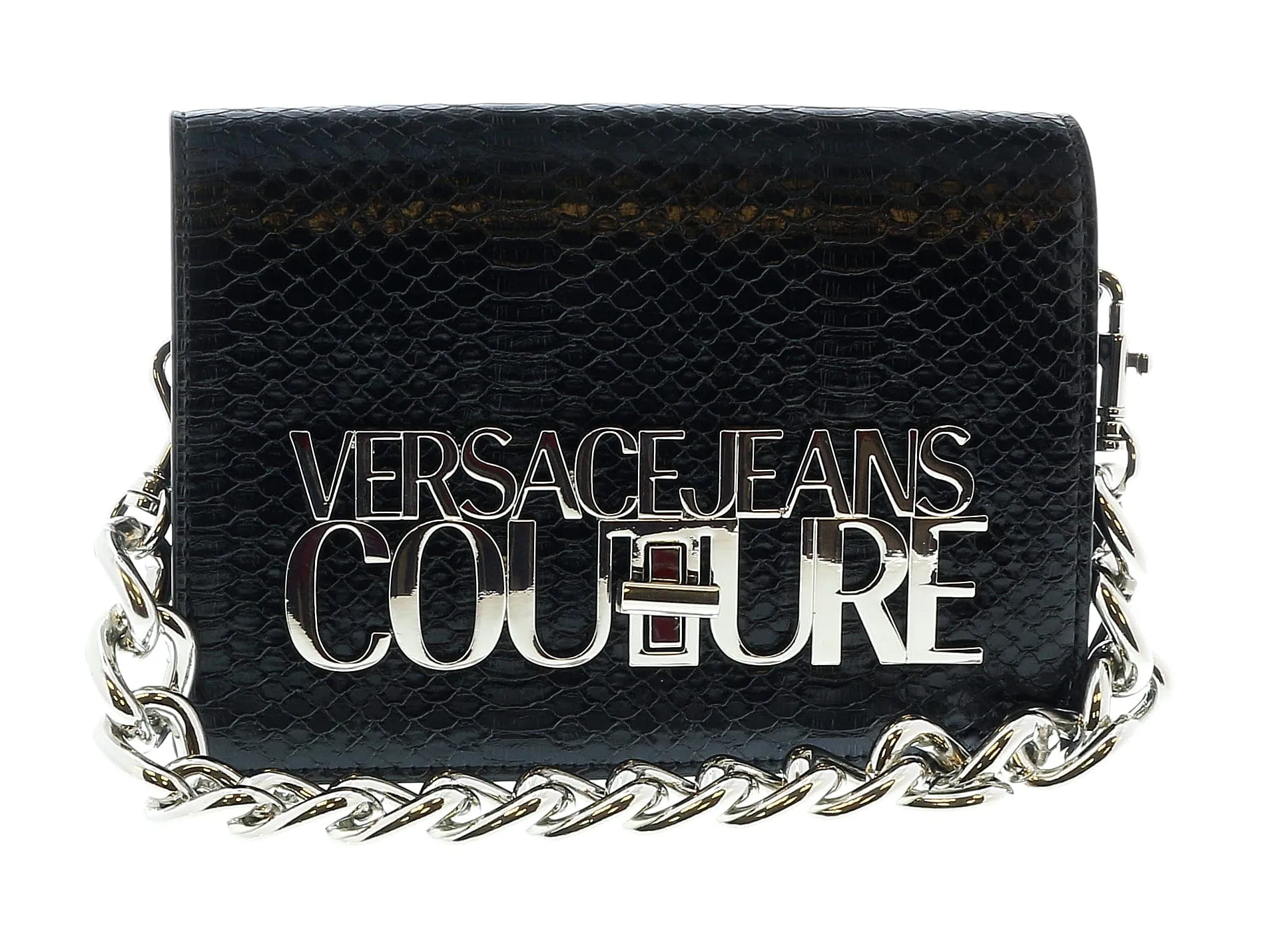 Versace Jeans Couture Black Structured Snake Skin Embossed Small  Crossbody bag