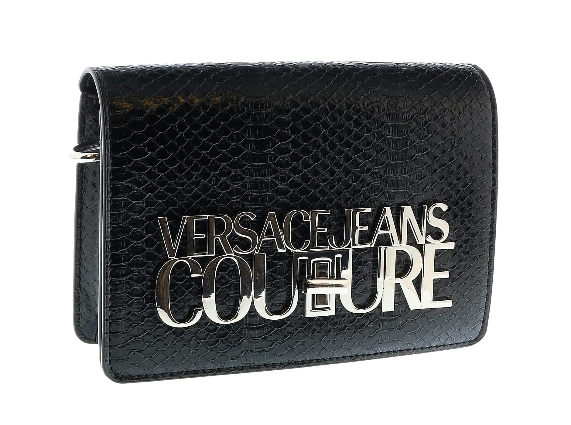 Versace Jeans Couture Black Structured Snake Skin Embossed Small  Crossbody bag