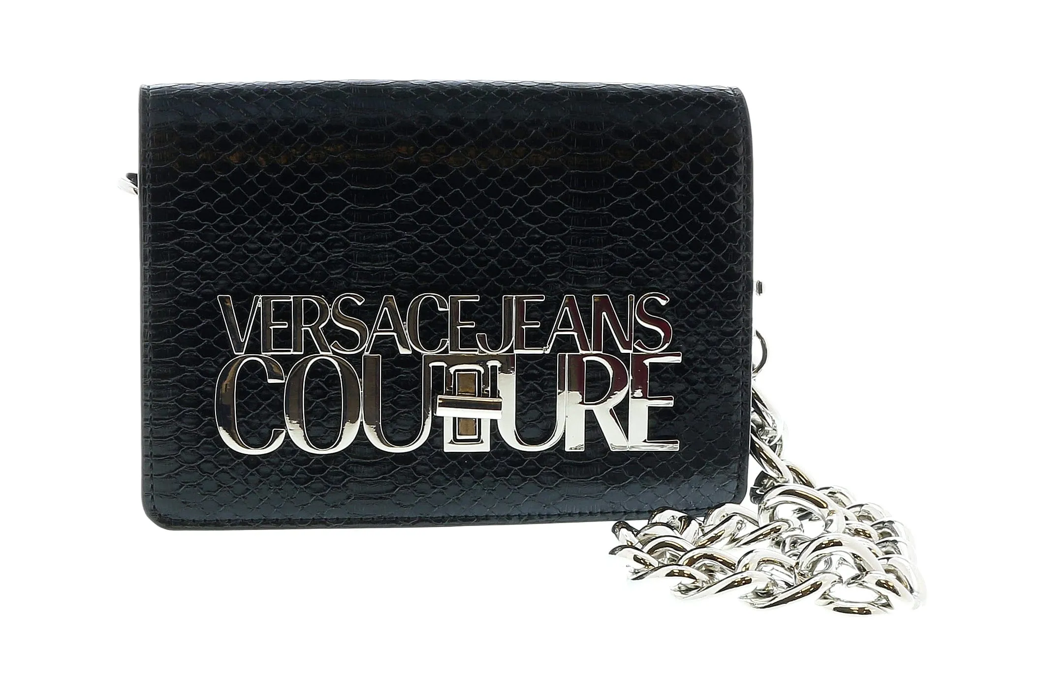 Versace Jeans Couture Black Structured Snake Skin Embossed Small  Crossbody bag